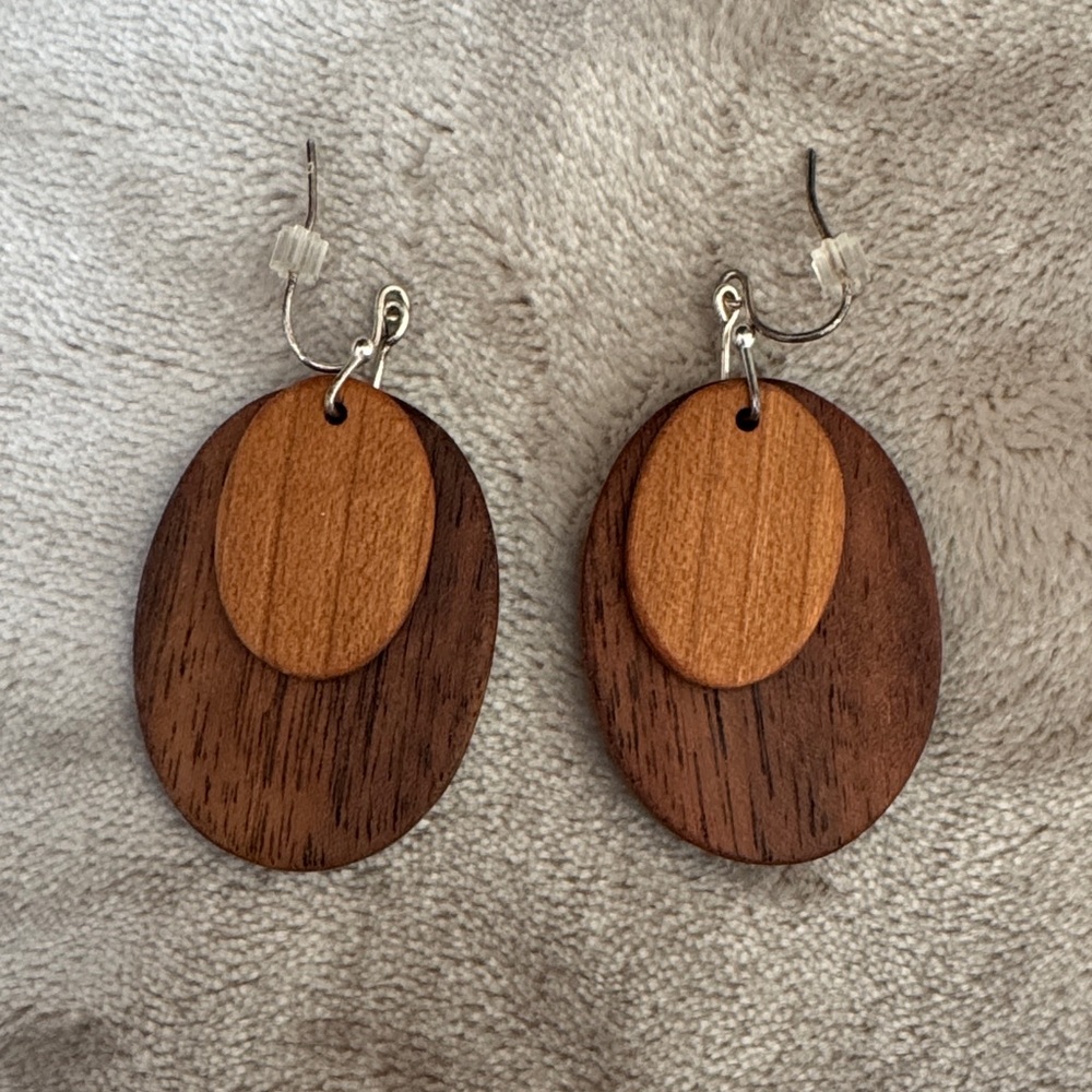 Elegant Wooden Oval Earrings